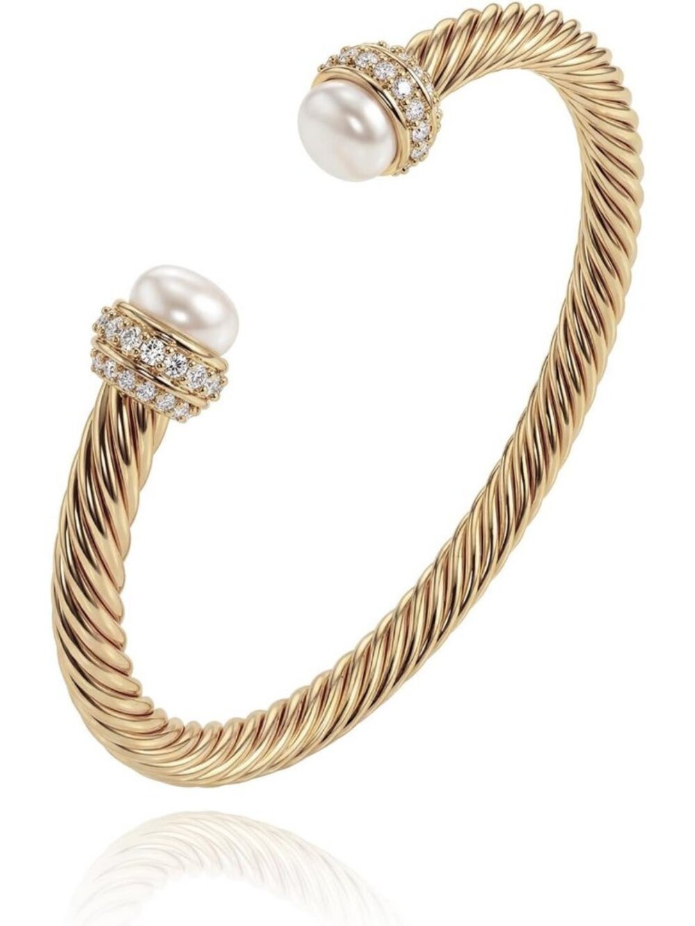 Elegant Gold Cuff Bangle Bracelet - 14K Plated Adjustable Twisted Cable Charm